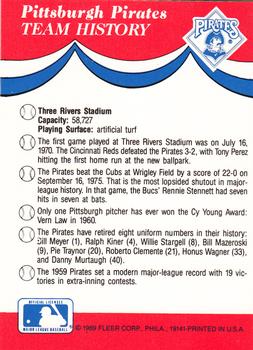 1989 Fleer - Team Stickers #NNO NL: Pittsburgh Pirates / St. Louis Cardinals / San Diego Padres / San Francisco Giants Back