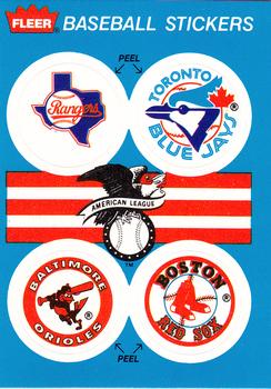 1989 Fleer - Team Stickers #NNO AL: Texas Rangers / Toronto Blue Jays / Baltimore Orioles / Boston Red Sox Front