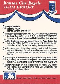 1989 Fleer - Team Stickers #NNO AL: Cleveland Indians / Detroit Tigers / Kansas City Royals / Milwaukee Brewers Back
