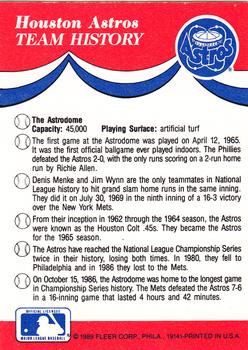 1989 Fleer - Team Stickers #NNO Houston Astros Back
