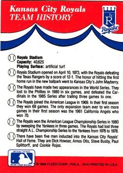 1989 Fleer - Team Stickers #NNO Kansas City Royals Back