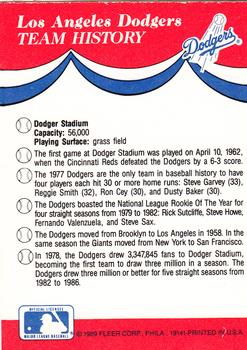 1989 Fleer - Team Stickers #NNO Los Angeles Dodgers Back