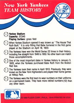 1989 Fleer - Team Stickers #NNO New York Yankees Back