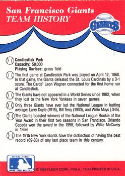 1989 Fleer - Team Stickers #NNO San Francisco Giants Back