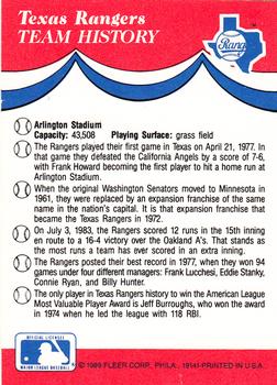1989 Fleer - Team Stickers #NNO Texas Rangers Back