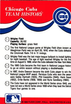 1989 Fleer - Team Stickers #NNO Chicago Cubs Back