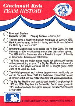 1989 Fleer - Team Stickers #NNO Cincinnati Reds Back