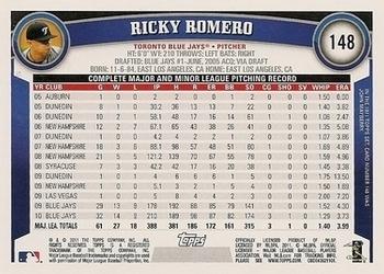 2011 Topps - Black Border #148 Ricky Romero Back