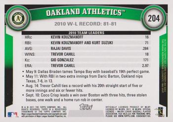 2011 Topps - Black Border #204 Oakland Athletics Back