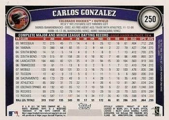 2011 Topps - Black Border #250 Carlos Gonzalez Back
