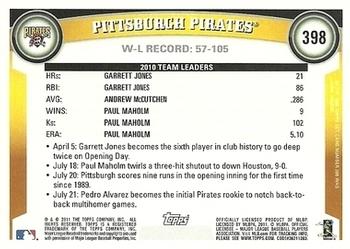 2011 Topps - Black Border #398 Pittsburgh Pirates Back