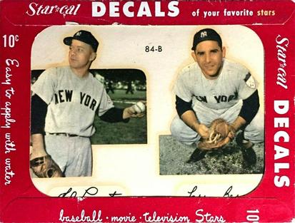 1952 Star-Cal Small Decals #84-B Ed Lopat / Larry Berra Front