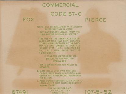 1952 Star-Cal Small Decals #87-C Billy Pierce / Nellie Fox Back