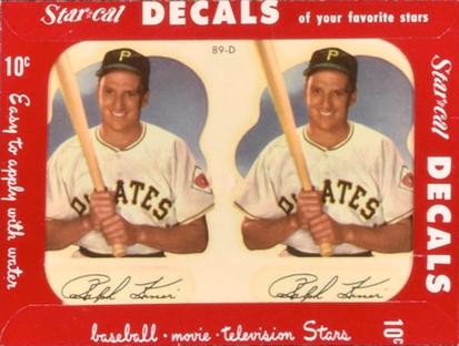 1952 Star-Cal Small Decals #89-D Ralph Kiner Front