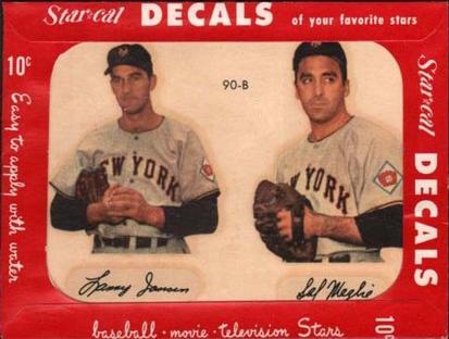 1952 Star-Cal Small Decals #90-B Larry Jansen / Sal Maglie Front