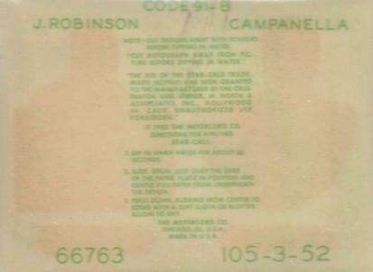 1952 Star-Cal Small Decals #91-B Roy Campanella / Jackie Robinson Back