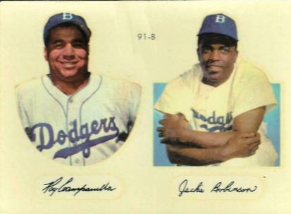 1952 Star-Cal Small Decals #91-B Roy Campanella / Jackie Robinson Front