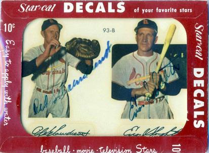 1952 Star-Cal Small Decals #93-B Red Schoendienst / Enos Slaughter Front