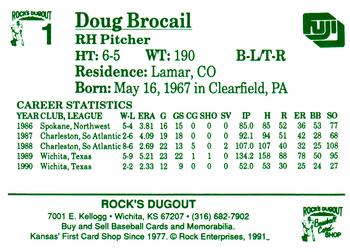1991 Rock's Dugout Wichita Wranglers #1 Doug Brocail Back