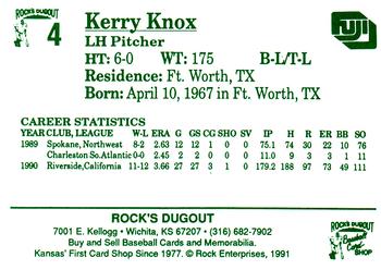 1991 Rock's Dugout Wichita Wranglers #4 Kerry Knox Back