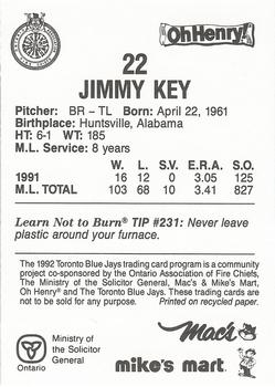 1992 Toronto Blue Jays Fire Safety #NNO Jimmy Key Back