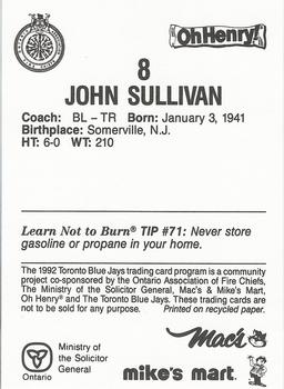 1992 Toronto Blue Jays Fire Safety #NNO John Sullivan Back