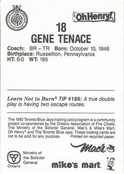 1992 Toronto Blue Jays Fire Safety #NNO Gene Tenace Back