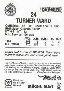 1992 Toronto Blue Jays Fire Safety #NNO Turner Ward Back