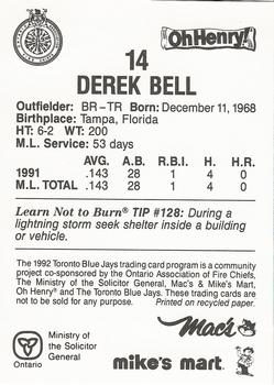 1992 Toronto Blue Jays Fire Safety #NNO Derek Bell Back