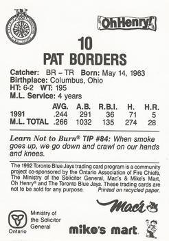 1992 Toronto Blue Jays Fire Safety #NNO Pat Borders Back