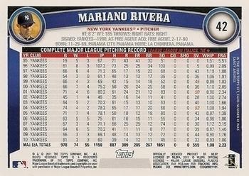 2011 Topps - Diamond Anniversary Limited Edition #42 Mariano Rivera Back
