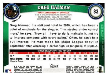 2011 Topps - Diamond Anniversary Limited Edition #83 Greg Halman Back