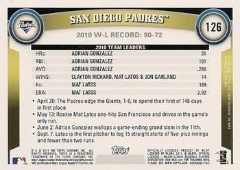2011 Topps - Diamond Anniversary Limited Edition #126 San Diego Padres Back