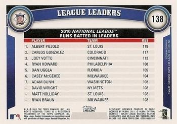 2011 Topps - Diamond Anniversary Limited Edition #138 2010 NL Runs Batted In Leaders (Albert Pujols / Carlos Gonzalez / Joey Votto) Back