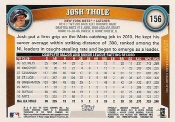 2011 Topps - Diamond Anniversary Limited Edition #156 Josh Thole Back