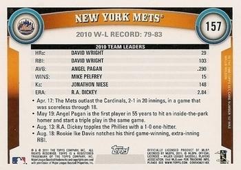 2011 Topps - Diamond Anniversary Limited Edition #157 New York Mets Back