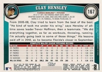 2011 Topps - Diamond Anniversary Limited Edition #167 Clay Hensley Back