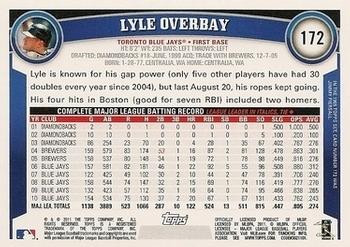 2011 Topps - Diamond Anniversary Limited Edition #172 Lyle Overbay Back