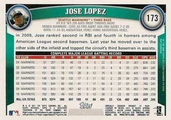 2011 Topps - Diamond Anniversary Limited Edition #173 Jose Lopez Back