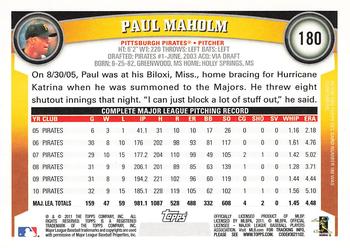2011 Topps - Diamond Anniversary Limited Edition #180 Paul Maholm Back