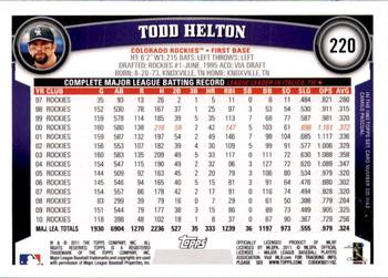 2011 Topps - Diamond Anniversary Limited Edition #220 Todd Helton Back