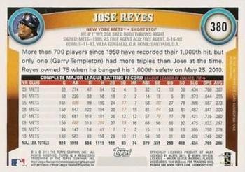 2011 Topps - Diamond Anniversary Limited Edition #380 Jose Reyes Back