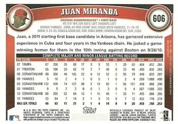 2011 Topps - Diamond Anniversary Limited Edition #606 Juan Miranda Back