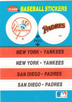 1987 Fleer - Team Stickers #NNO New York Yankees / San Diego Padres Front