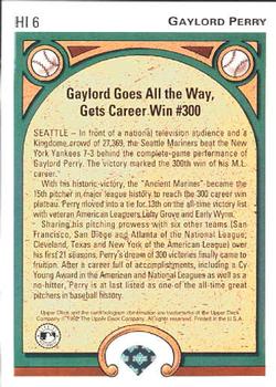 1992 Upper Deck - Heroes Highlights #HI6 Gaylord Perry Back