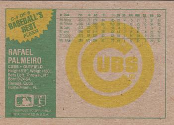 1988 Fleer Baseball's Best Sluggers vs. Pitchers - Box Bottom Panel Singles #C-4 Rafael Palmeiro Back