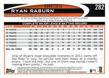 2012 Topps - Gold #282 Ryan Raburn Back