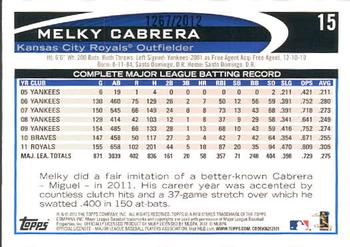 2012 Topps - Gold #15 Melky Cabrera Back