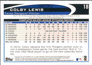 2012 Topps - Gold #18 Colby Lewis Back