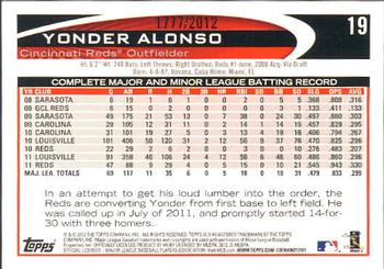 2012 Topps - Gold #19 Yonder Alonso Back